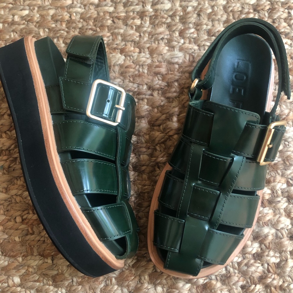 Loeffler Randall Dark Green Leather Fisherman Sandals - Picture 7 of 16
